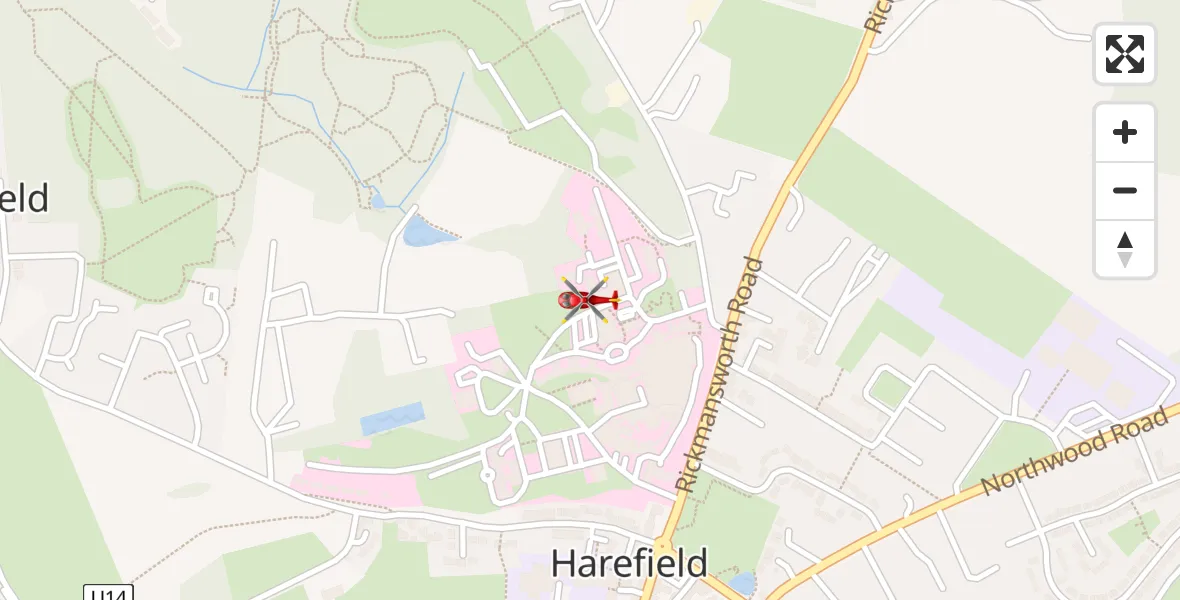 Flight route Air Ambulance Helicopter Harefield Hospital - Harefield Hospital, 16 June 2026, 11:31