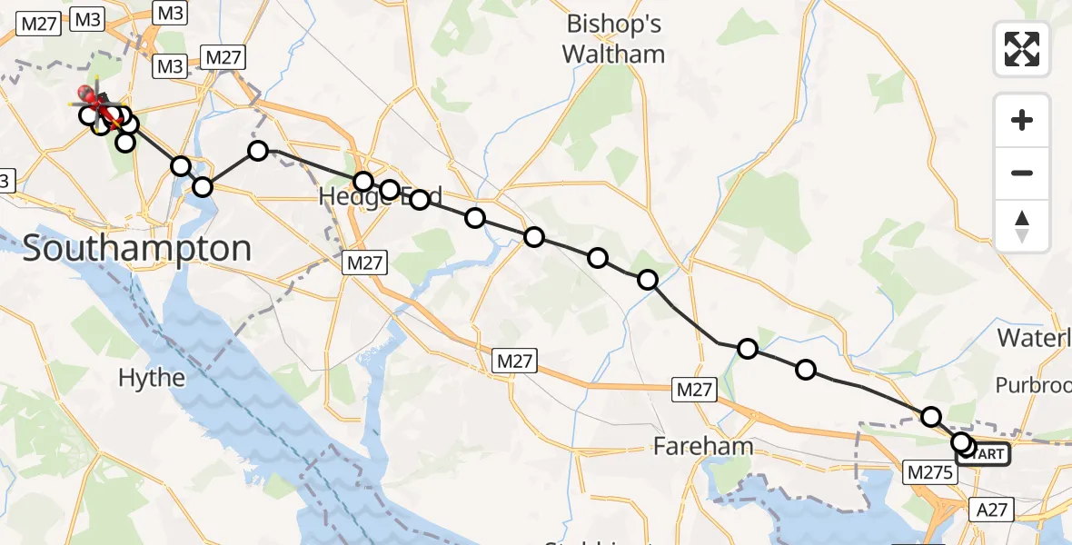 Flight route Air Ambulance Helicopter Queen Alexandra Hospital - Hollybrook, 16 June 2026, 11:58