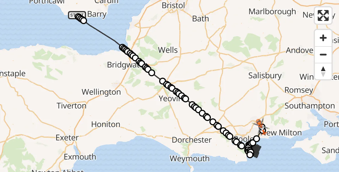 Flight route Coastguard Helicopter MOD St Athan - Bournemouth Airport, 16 June 2026, 12:02