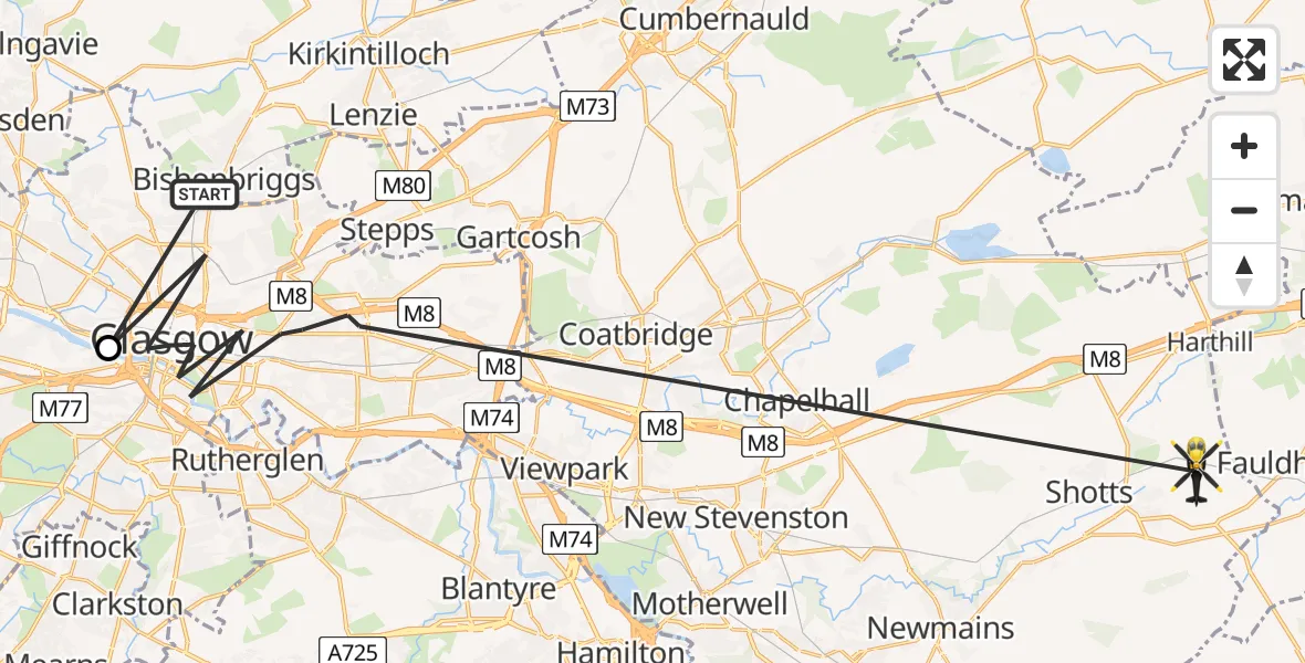 Flight route Police Helicopter Glasgow - Knowton Farm, 16 June 2026, 12:48