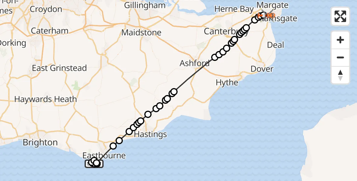 Flight route Coastguard Helicopter Eastbourne - Manston Airport, 16 June 2026, 12:52