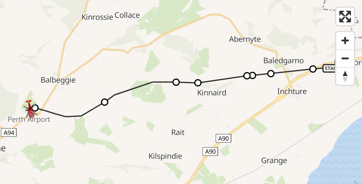 Flight route Air Ambulance Helicopter Longforgan - Perth/Scone Airport, 16 June 2026, 12:56