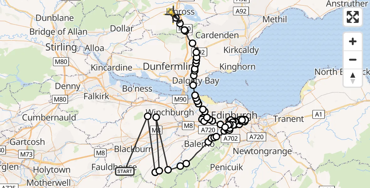 Flight route Police Helicopter Breich - Balado, 16 June 2026, 13:01