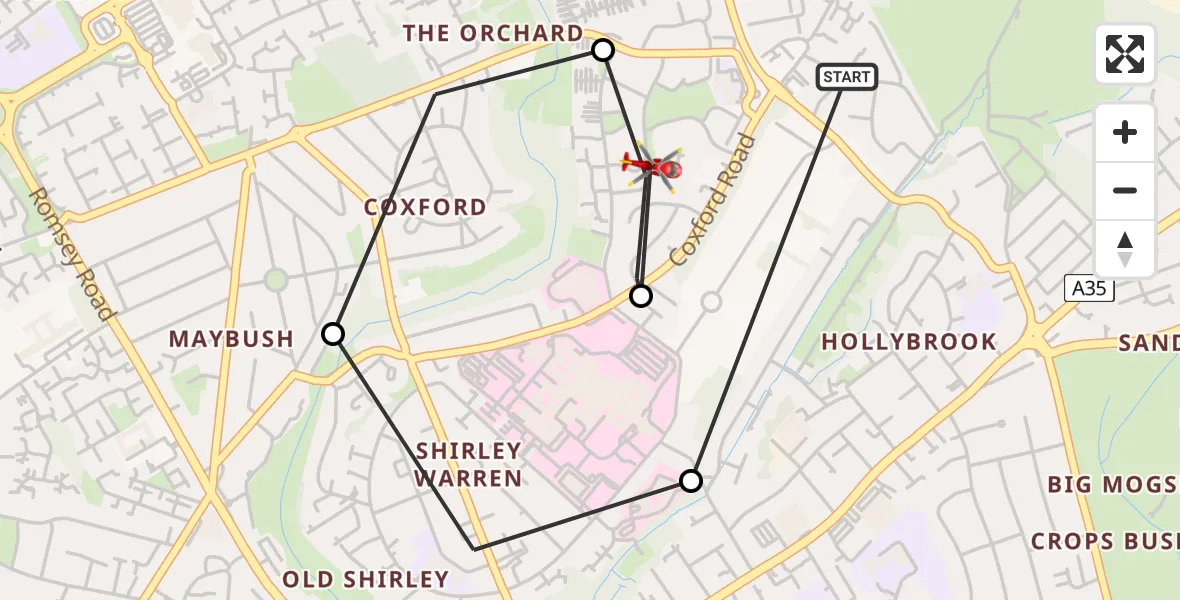 Flight route Air Ambulance Helicopter Hollybrook - Hollybrook, 16 June 2026, 13:02
