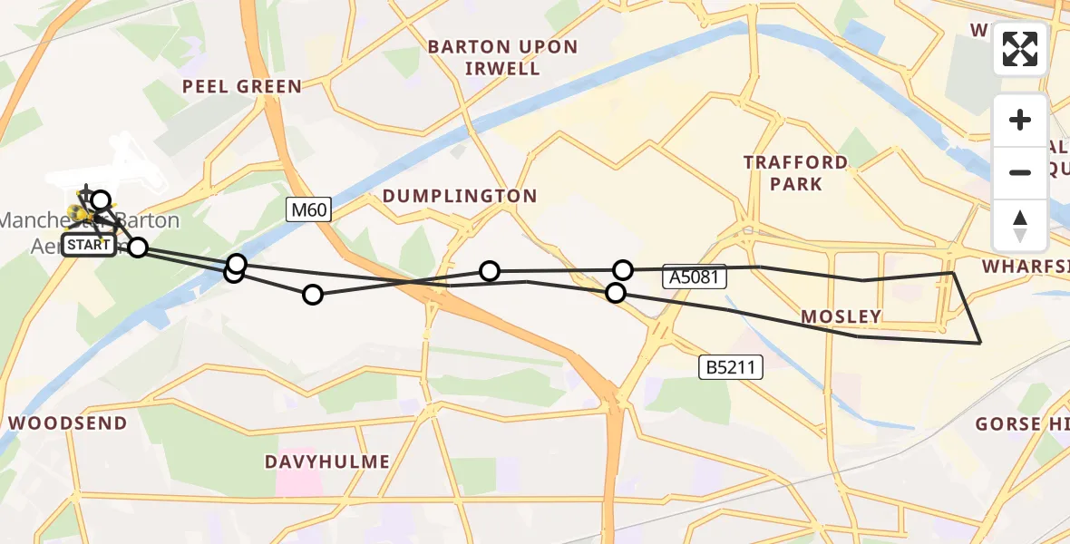 Flight route Police Helicopter Manchester Barton Aerodrome - Manchester Barton Aerodrome, 16 June 2026, 13:08