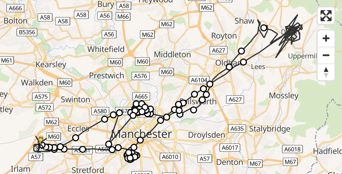 Flight route Police Helicopter Manchester Barton Aerodrome - Manchester Barton Aerodrome, 16 June 2026, 13:15