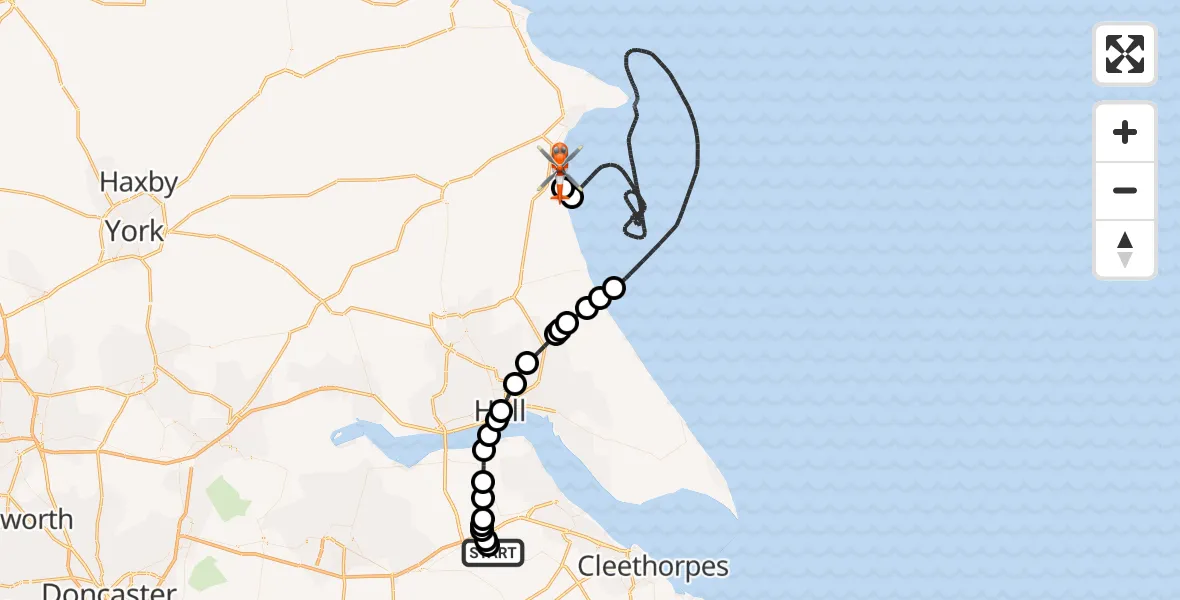 Flight route Coastguard Helicopter Humberside Airport - Barmston, 16 June 2026, 13:44