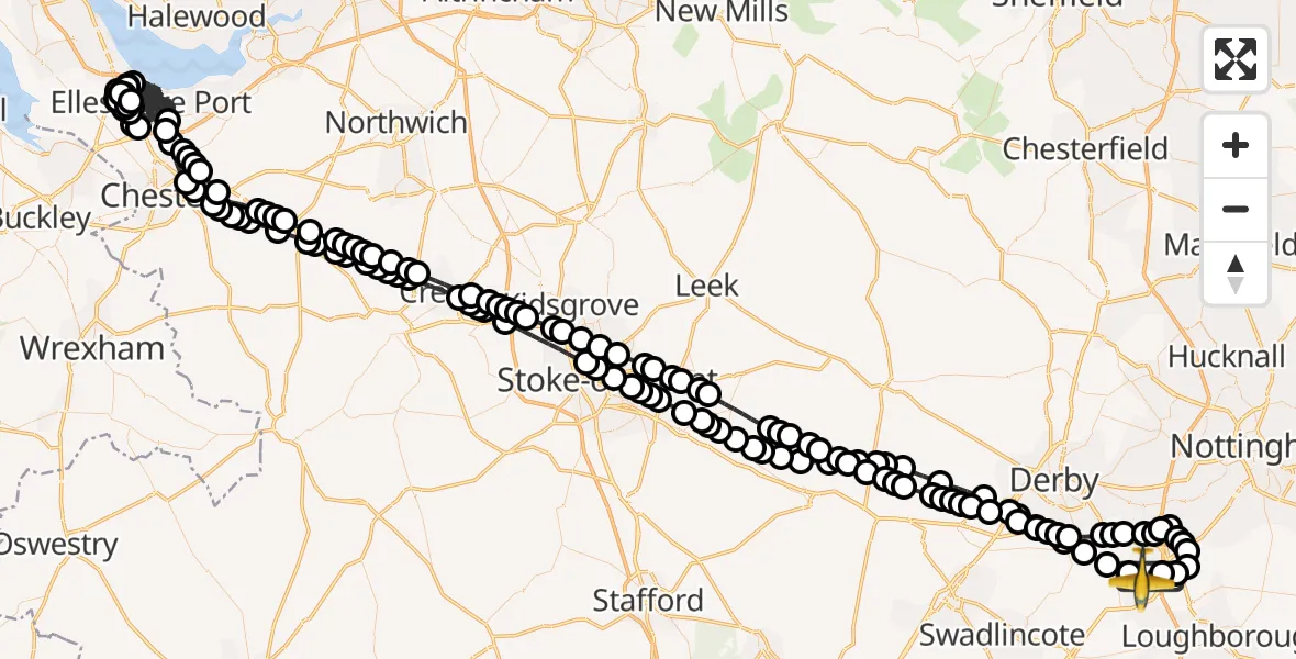 Flight route Police Aircraft East Midlands Airport - East Midlands Airport, 16 June 2026, 13:47