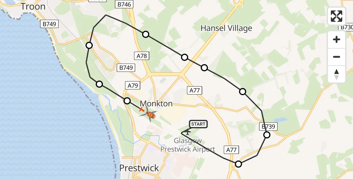 Flight route Coastguard Helicopter Glasgow Prestwick Airport - Glasgow Prestwick Airport, 16 June 2026, 13:53