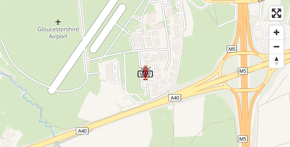 Flight route Air Ambulance Helicopter Gloucestershire Airport - Tewkesbury, 16 June 2026, 14:00