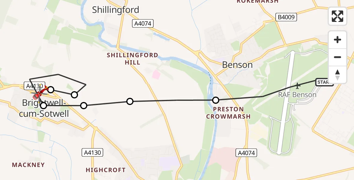 Flight route Air Ambulance Helicopter RAF Benson - Brightwell-cum-Sotwell, 16 June 2026, 14:16