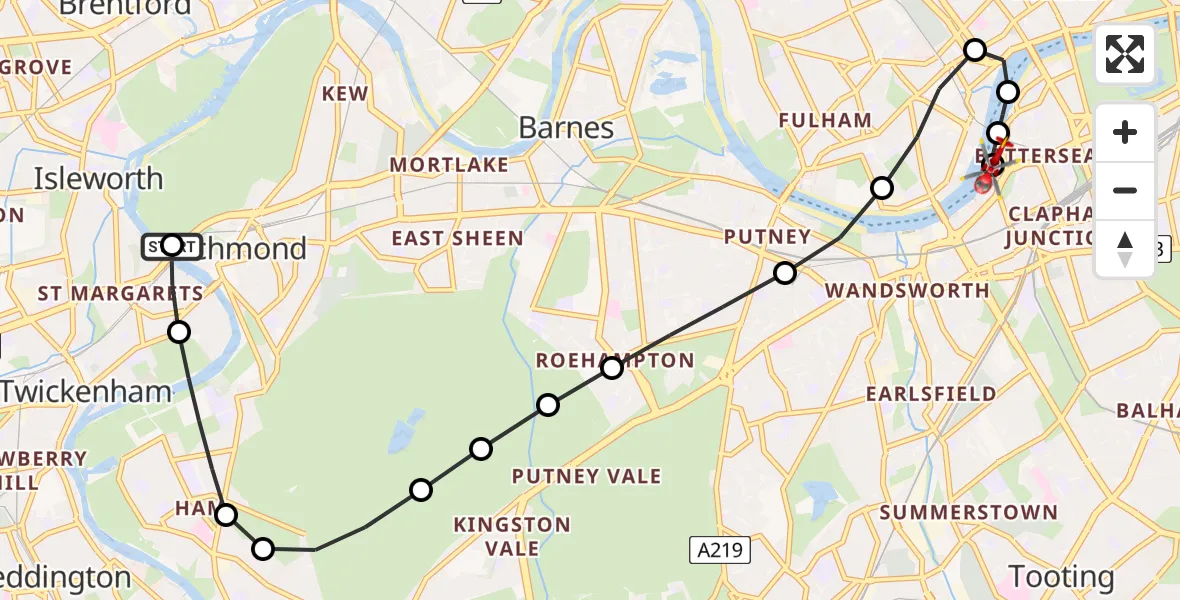 Flight route Air Ambulance Helicopter St Margarets - London Heliport, 16 June 2026, 14:23
