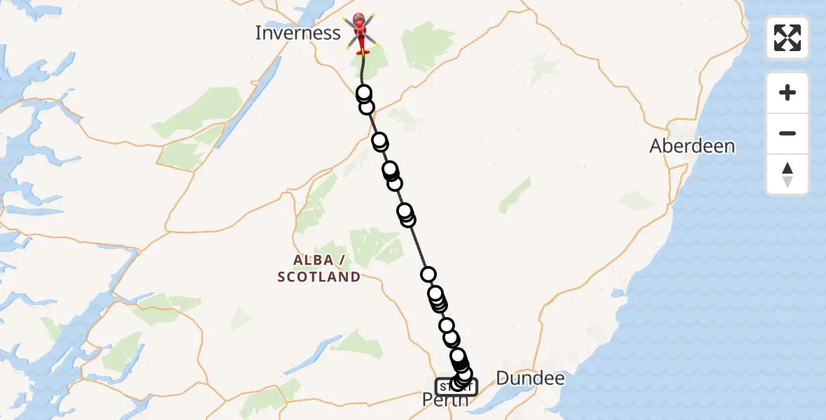 Flight route Air Ambulance Helicopter Perth/Scone Airport - Highland, 16 June 2026, 14:26