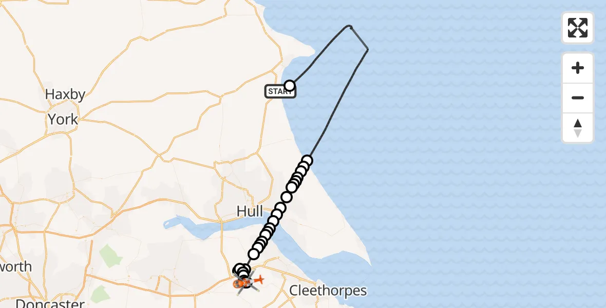Flight route Coastguard Helicopter Barmston - Humberside Airport, 16 June 2026, 14:51