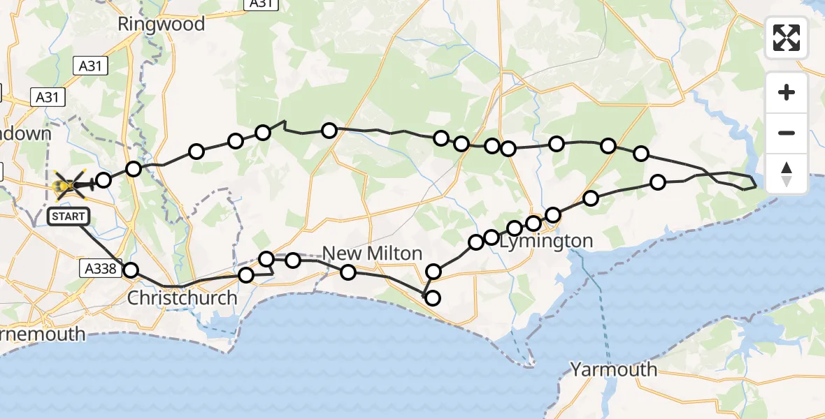 Flight route Police Helicopter Bournemouth - Bournemouth Airport, 16 June 2026, 15:19