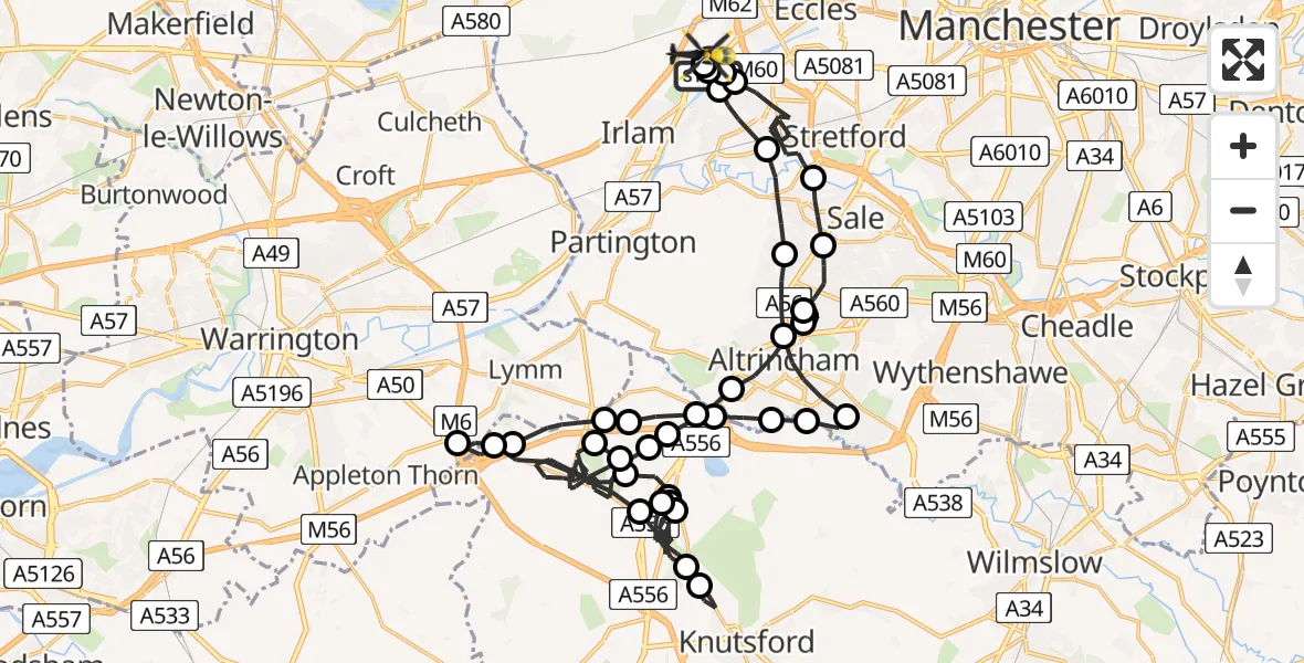 Flight route Police Helicopter Manchester Barton Aerodrome - Manchester Barton Aerodrome, 16 June 2026, 15:20
