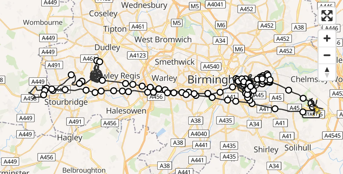 Flight route Police Helicopter Birmingham Airport - Birmingham Airport, 16 June 2026, 15:22