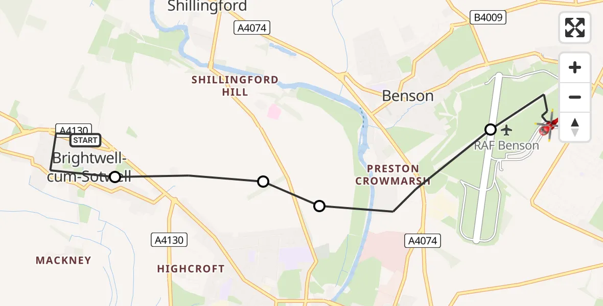 Flight route Air Ambulance Helicopter Brightwell-cum-Sotwell - RAF Benson, 16 June 2026, 15:42