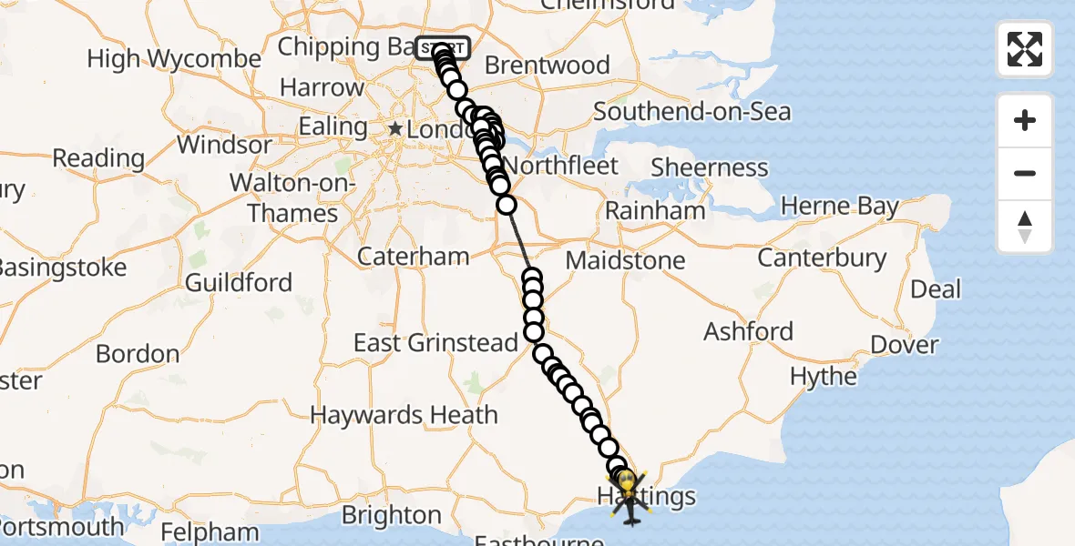 Flight route Police Helicopter Sewardstonebury - St Leonards, 16 June 2026, 15:42