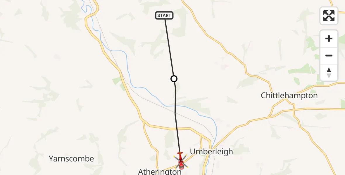 Flight route Air Ambulance Helicopter North Devon - Atherington, 16 June 2026, 15:47