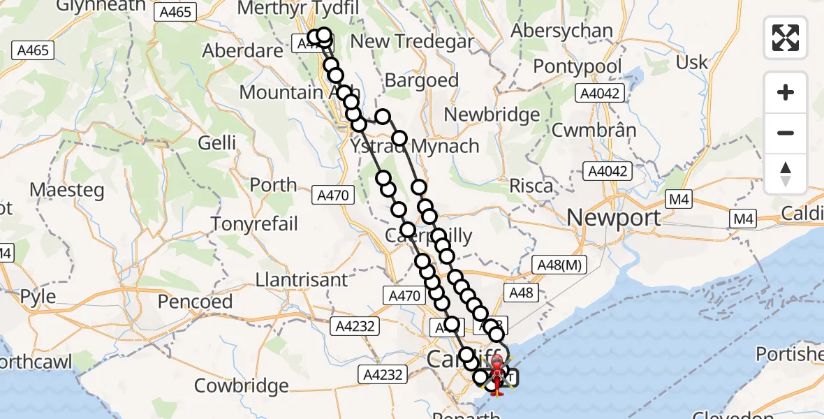 Flight route Air Ambulance Helicopter Cardiff Heliport - Cardiff Heliport, 16 June 2026, 15:47