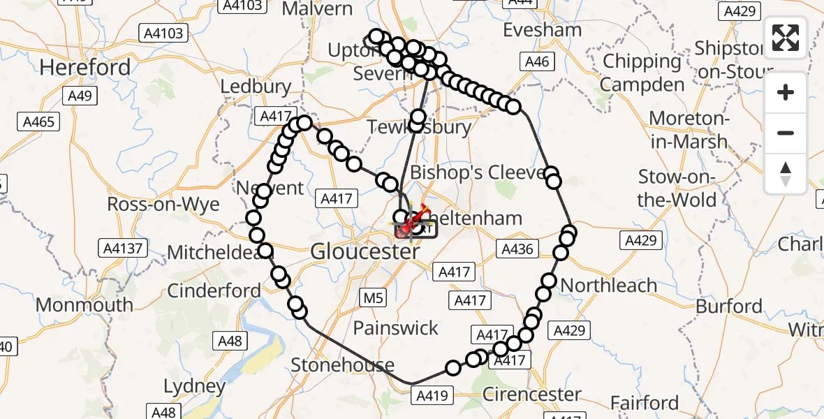 Flight route Air Ambulance Helicopter Gloucestershire Airport - Gloucestershire Airport, 16 June 2026, 15:58