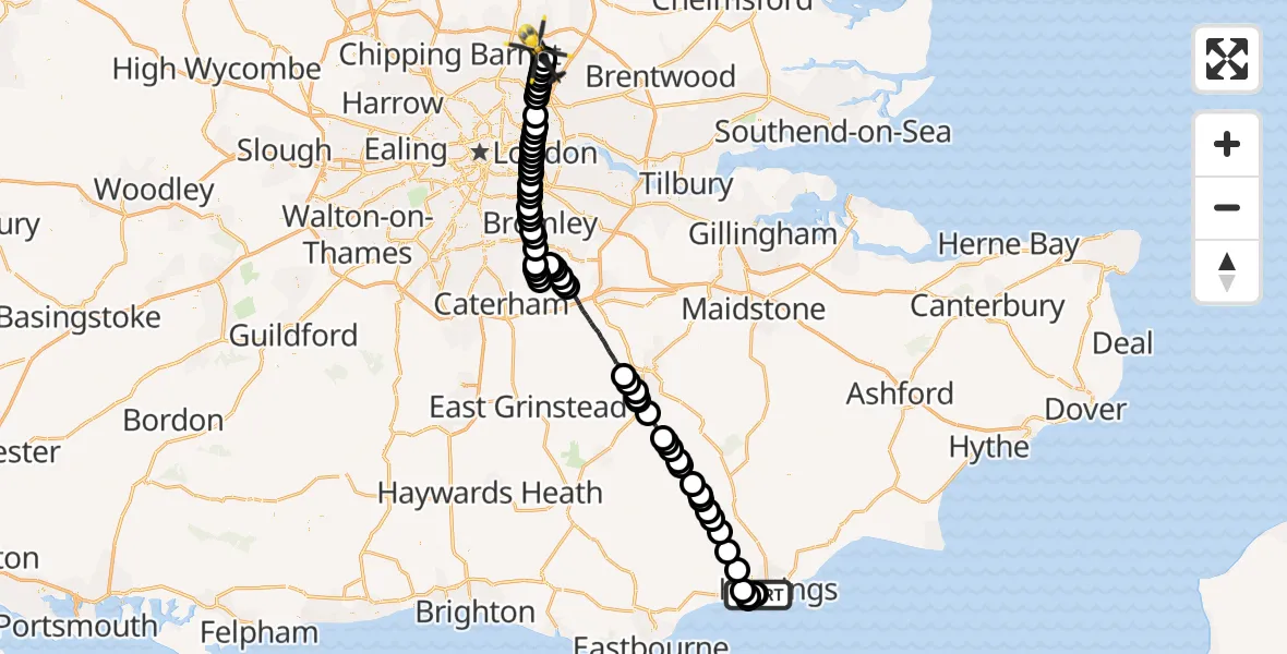 Flight route Police Helicopter St Leonards - Sewardstonebury, 16 June 2026, 16:19