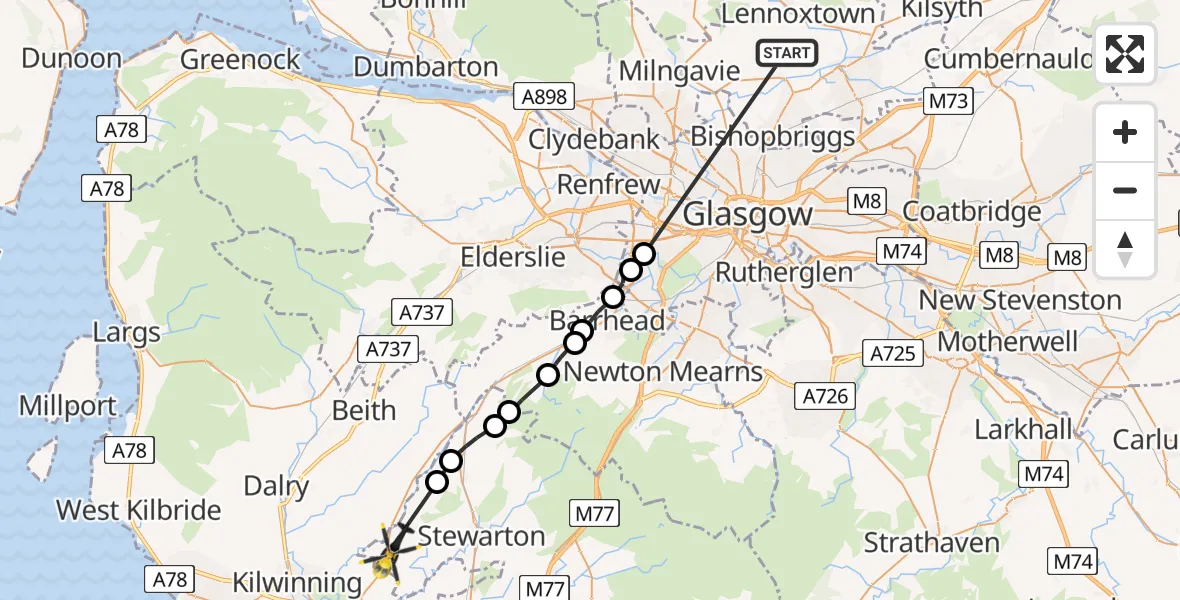 Flight route Police Helicopter Torrance - Torranyard, 16 June 2026, 16:24