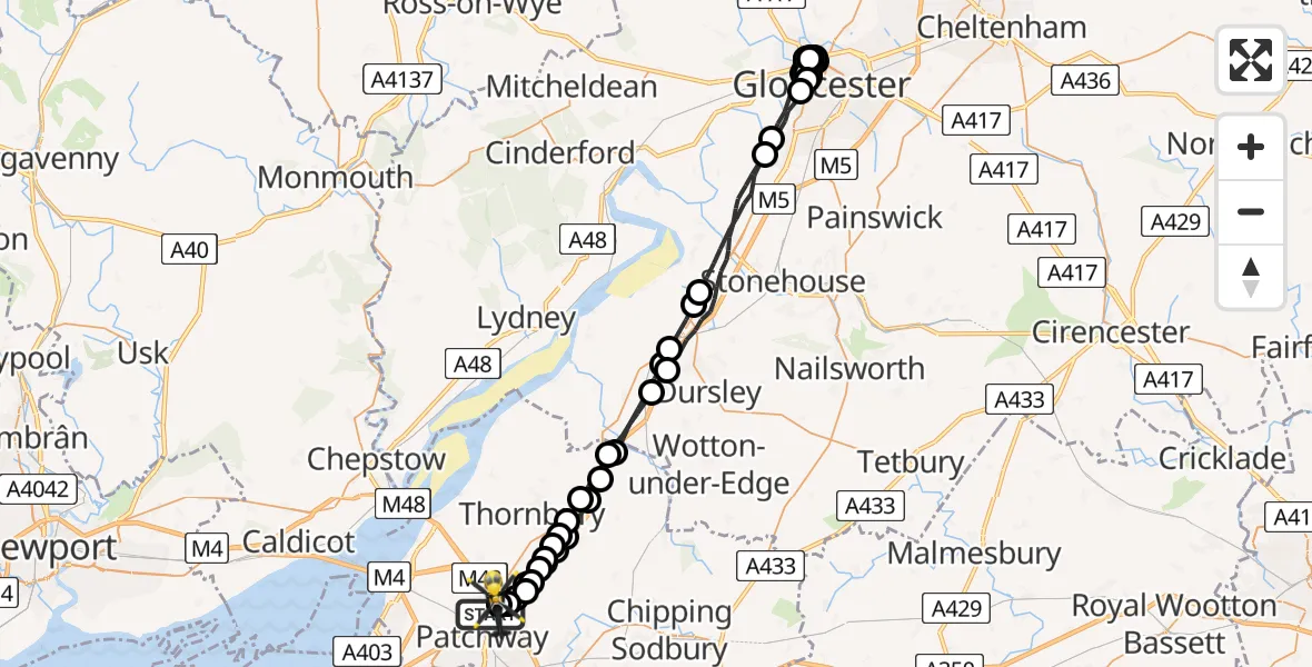 Flight route Police Helicopter Almondsbury Helicopter Base - Almondsbury Helicopter Base, 16 June 2026, 16:52