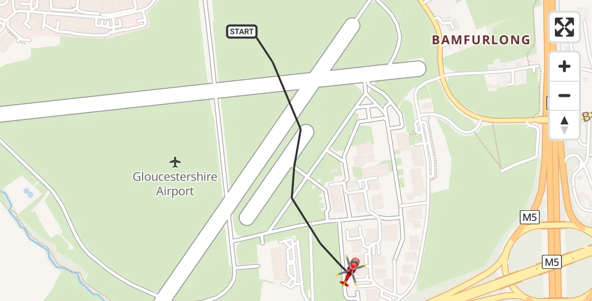 Flight route Air Ambulance Helicopter Gloucestershire Airport - Gloucestershire Airport, 16 June 2026, 17:00