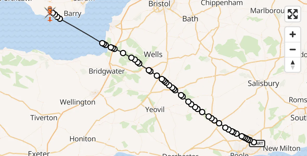 Flight route Coastguard Helicopter Bournemouth Airport - MOD St Athan, 16 June 2026, 17:11