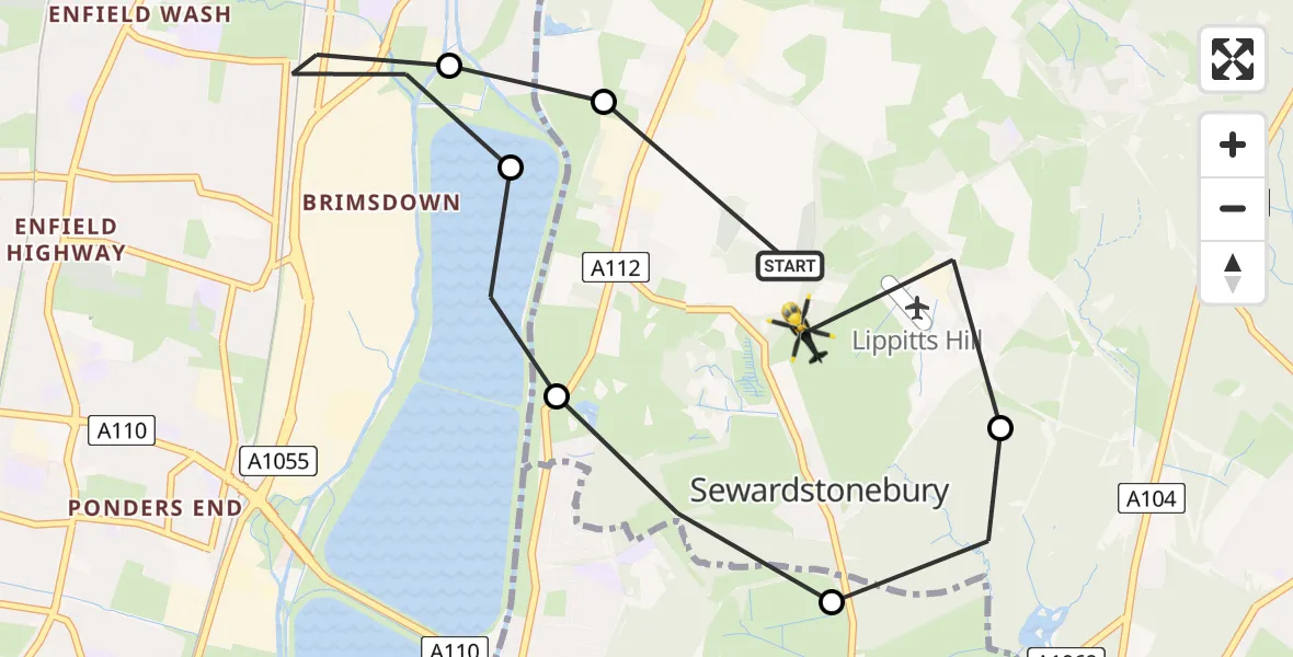 Flight route Police Helicopter Sewardstonebury - Sewardstonebury, 16 June 2026, 17:26