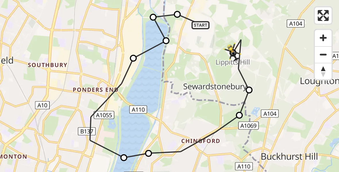 Flight route Police Helicopter Epping Forest - Metropolitan Police Air Support Unit Lippitts Hill, 16 June 2026, 17:42