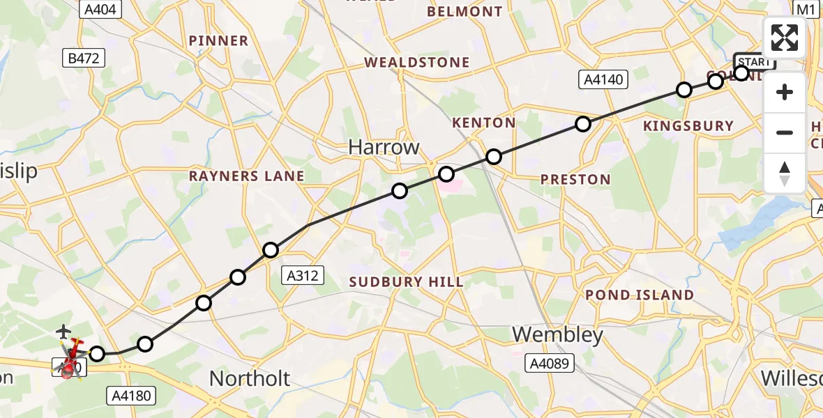 Flight route Air Ambulance Helicopter Colindale - RAF Northolt, 16 June 2026, 18:32