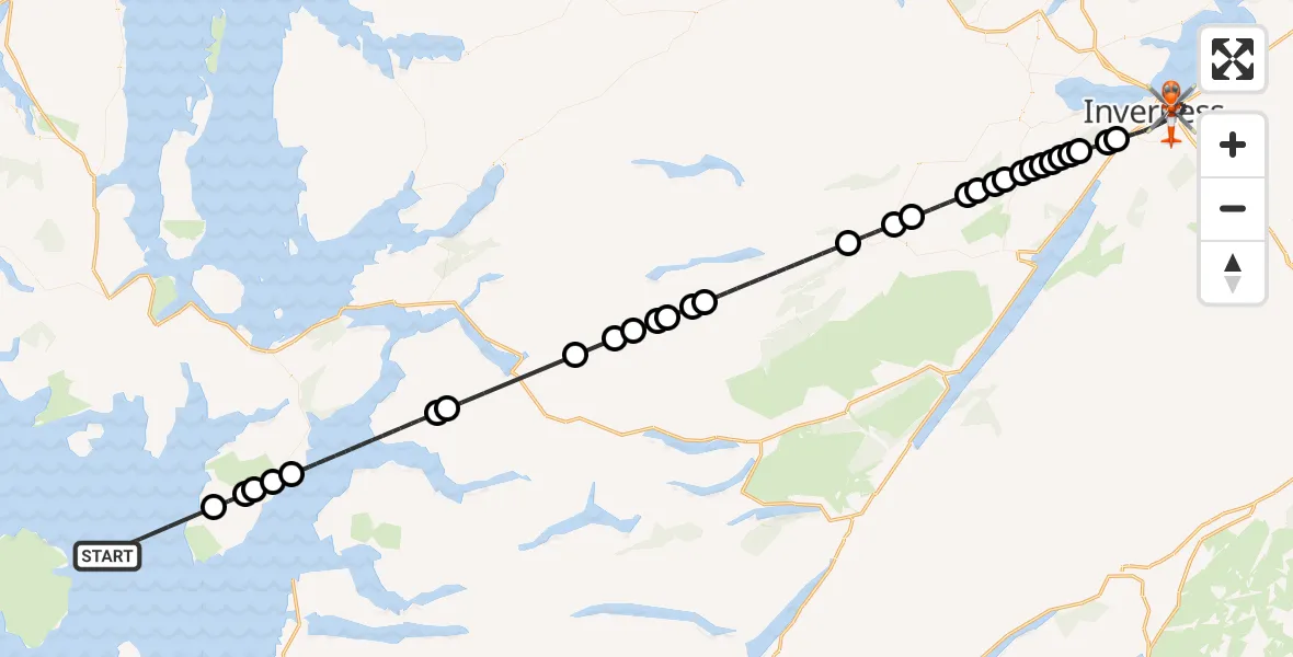 Flight route Coastguard Helicopter Inner Seas - Inverness, 16 June 2026, 18:46