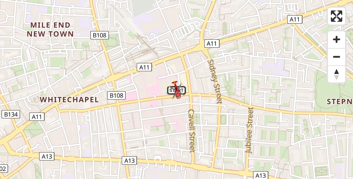Flight route Air Ambulance Helicopter Royal London Hospital - Royal London Hospital, 16 June 2026, 19:18