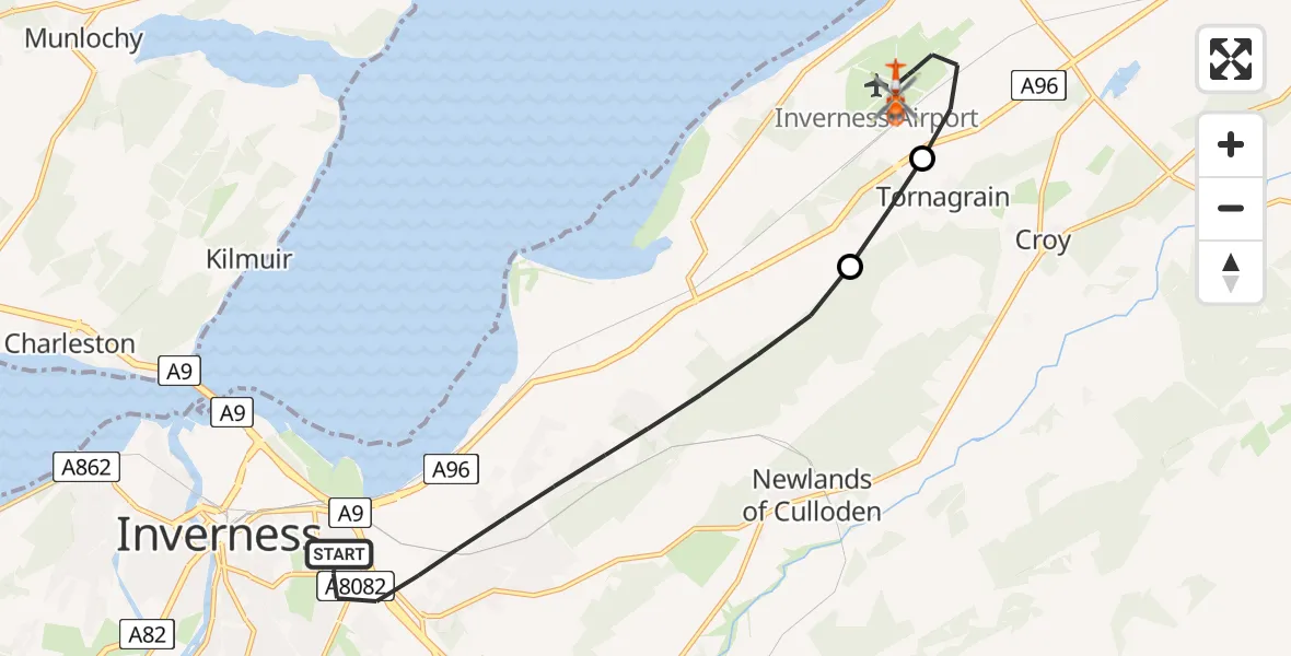 Flight route Coastguard Helicopter Inverness - Inverness Airport, 16 June 2026, 19:39