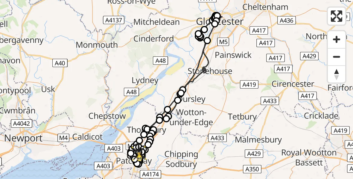 Flight route Police Helicopter Almondsbury Helicopter Base - Hortham, 16 June 2026, 20:12