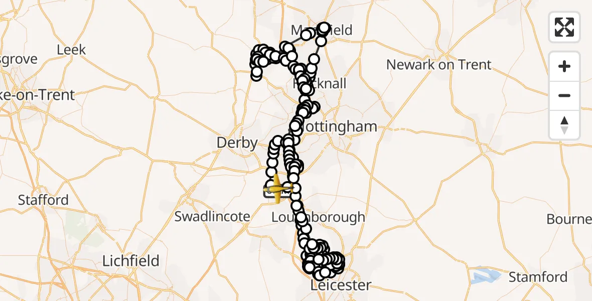 Flight route Police Aircraft East Midlands Airport - East Midlands Airport, 16 June 2026, 20:13