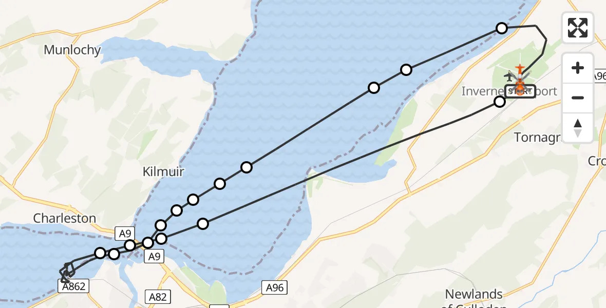 Flight route Coastguard Helicopter Inverness Airport - Inverness Airport, 16 June 2026, 20:43