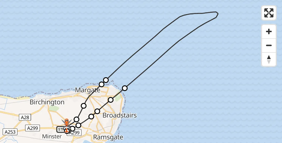 Flight route Coastguard Helicopter Manston Airport - Manston Airport, 16 June 2026, 20:45