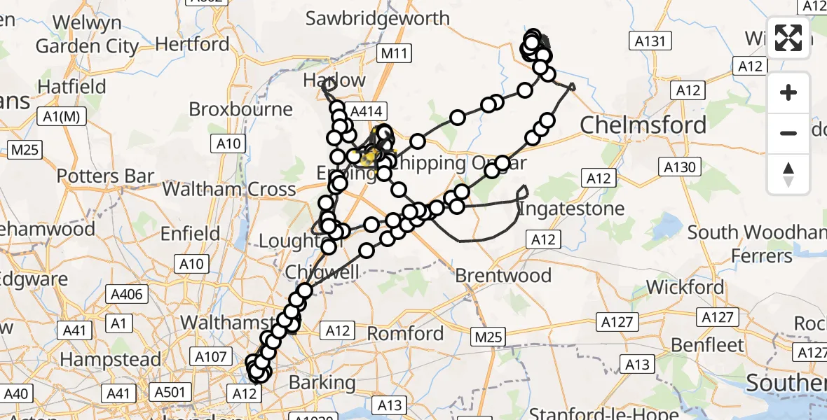 Flight route Police Helicopter North Weald Airfield - North Weald Airfield, 16 June 2026, 21:02