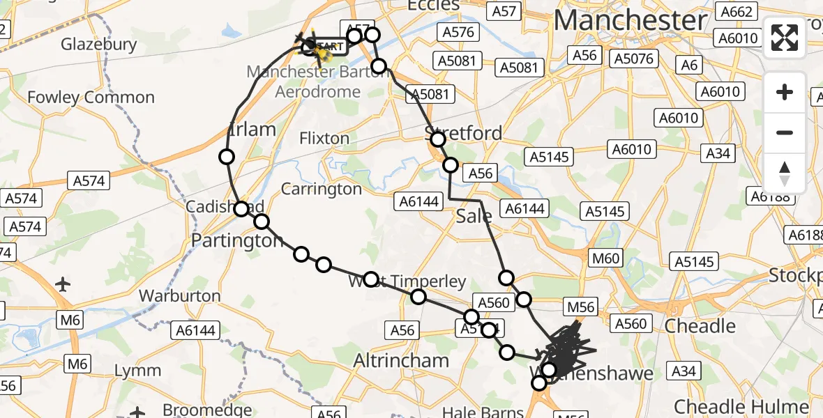 Flight route Police Helicopter Manchester Barton Aerodrome - Manchester Barton Aerodrome, 16 June 2026, 23:53
