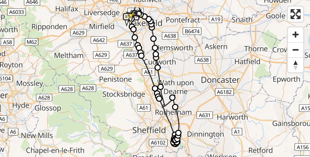Flight route Police Helicopter East Ardsley - East Ardsley, 17 June 2026, 01:11