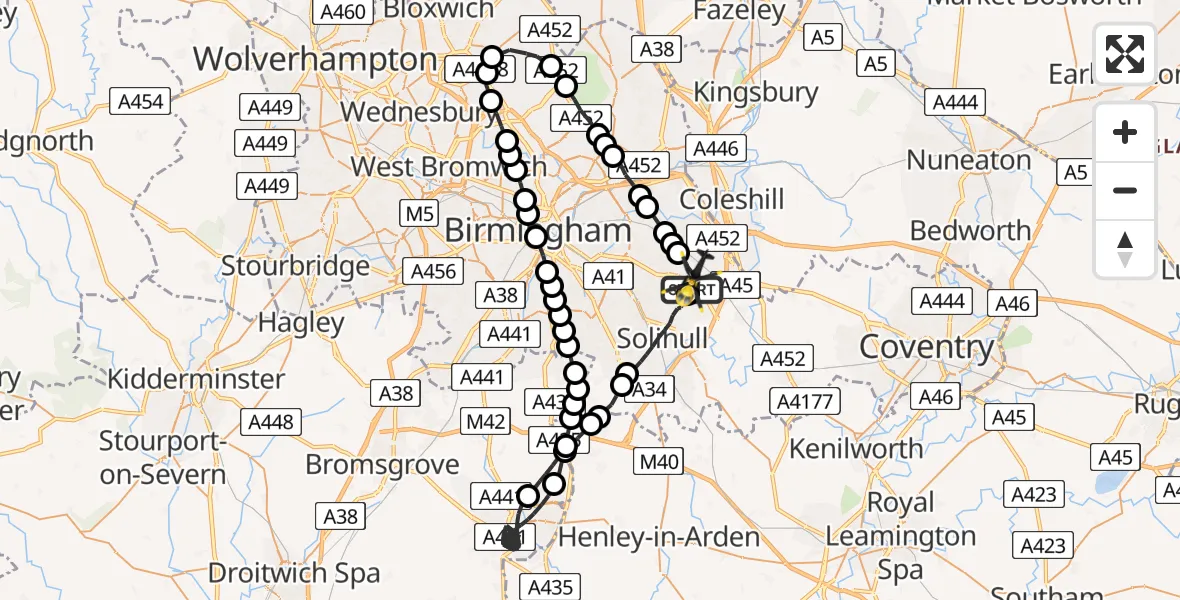 Flight route Police Helicopter Birmingham Airport - Birmingham Airport, 17 June 2026, 02:04
