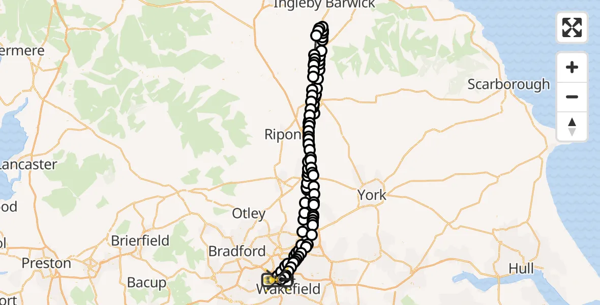 Flight route Police Helicopter East Ardsley - East Ardsley, 17 June 2026, 02:27