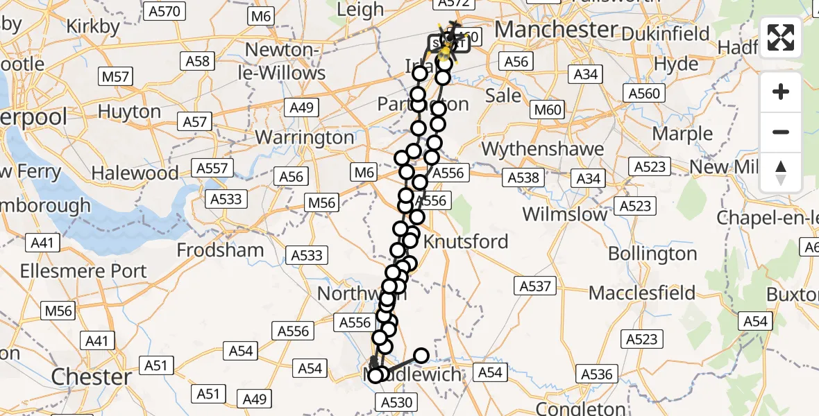 Flight route Police Helicopter Manchester Barton Aerodrome - Manchester Barton Aerodrome, 17 June 2026, 04:40