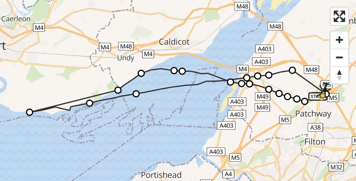 Flight route Police Helicopter Almondsbury - Almondsbury Helicopter Base, 17 June 2026, 07:35