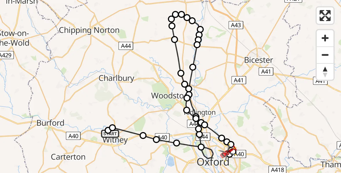 Flight route Air Ambulance Helicopter Witney - Oxford, 17 June 2026, 07:56