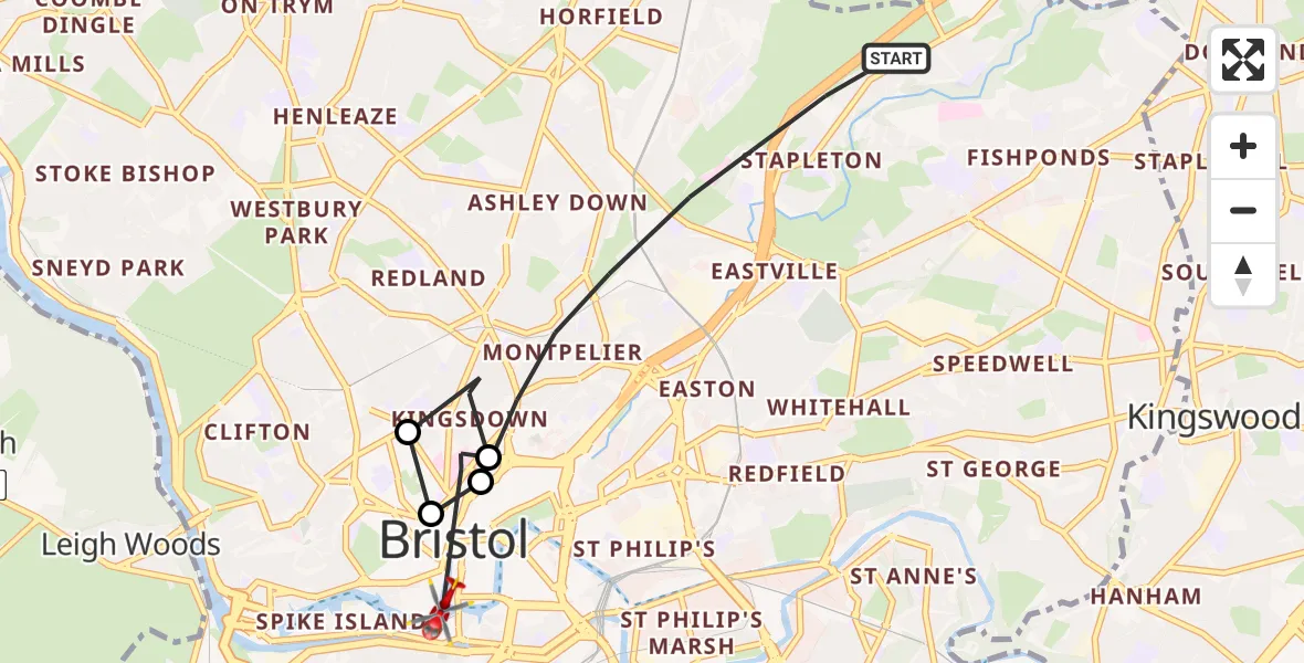Flight route Air Ambulance Helicopter Bristol - Bristol, 17 June 2026, 08:46